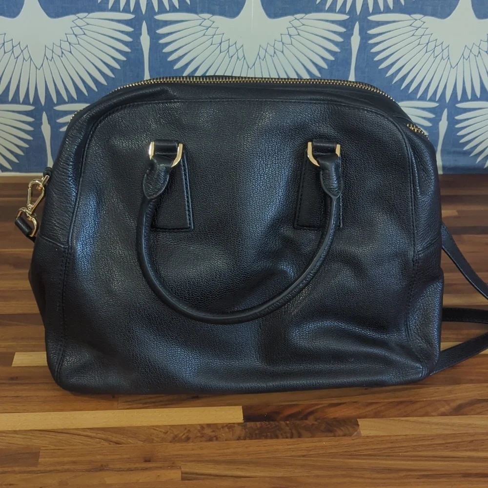 Michael Kors black and gold leather two zipper compartment satchel large…